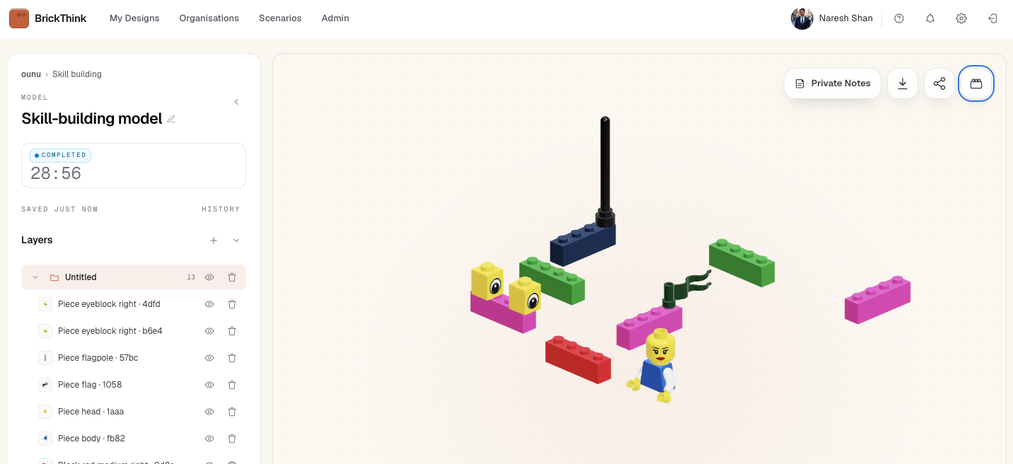 BrickThink dashboard — the remote Serious Play session interface